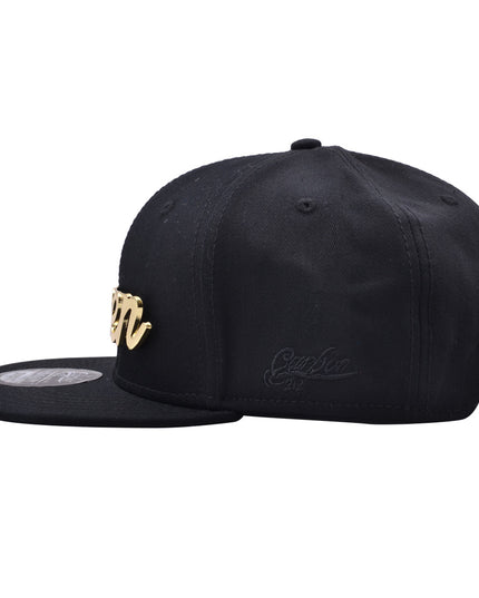 Carbon Queen Gold Metal Snapback Cap Black