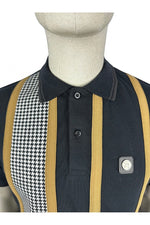 Load image into Gallery viewer, TROJAN Taped Houndstooth Panel Polo TR/8828 Black - Raw Menswear
