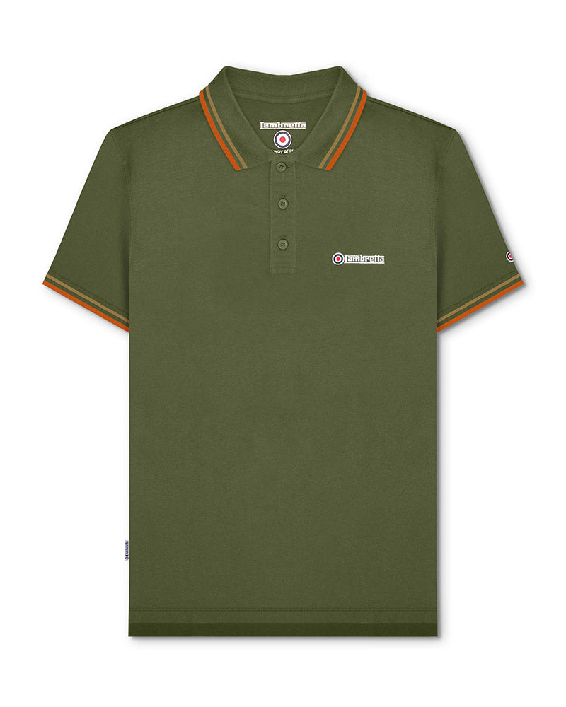 Lambretta Twin Tipped Polo Khaki(Sand/Burnt Orange) - Raw Menswear