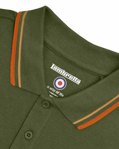 Lambretta Twin Tipped Polo Khaki(Sand/Burnt Orange) - Raw Menswear