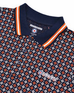 Load image into Gallery viewer, Lambretta Geo AOP Polo Navy (Burnt Orange/White) - Raw Menswear
