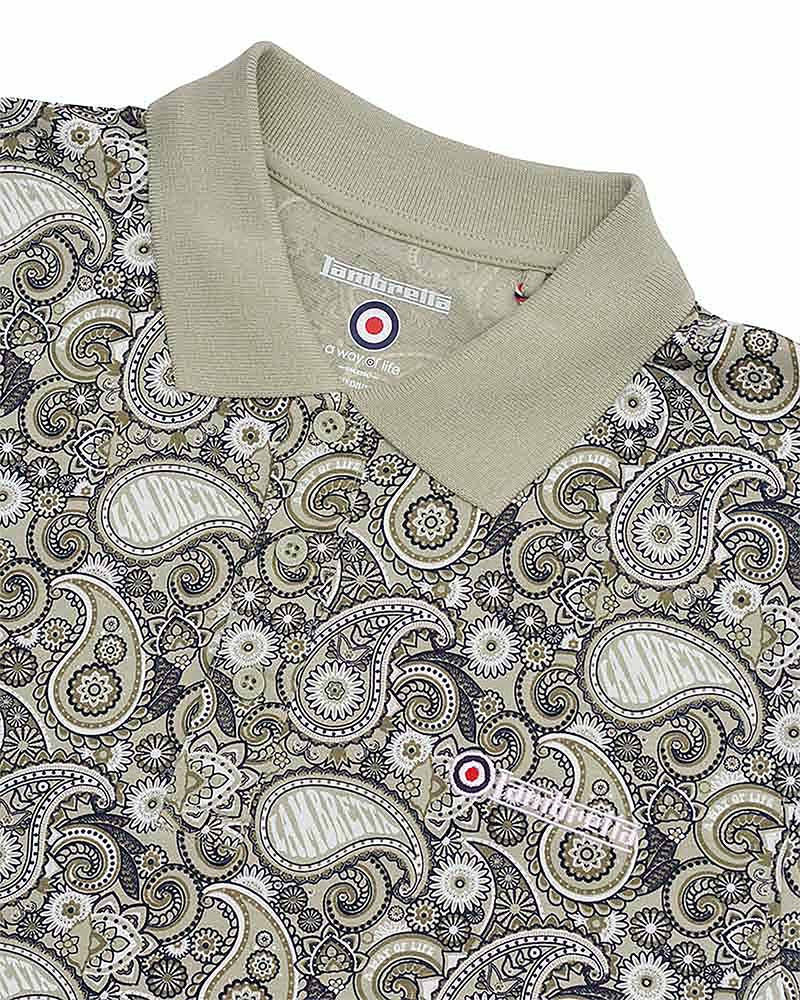 Lambretta Paisley Brand Polo Desert Sage - Raw Menswear