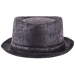 Carica l&#39;immagine nel visualizzatore di Gallery, Cracked Leather Distressed Vintage Pork Pie Hat  Black - Raw Menswear
