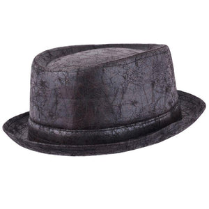 Cracked Leather Distressed Vintage Pork Pie Hat Black - Raw Menswear