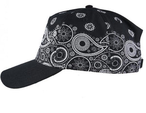 Carbon Paisley Print Curved Peak Baseball Cap Black/White - Raw Menswear