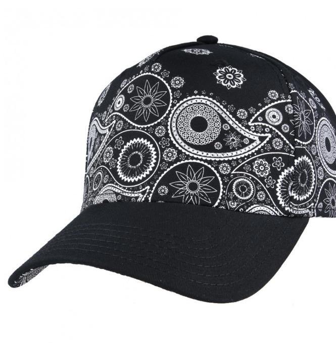 Carbon Paisley Print Curved Peak Baseball Cap Black/White  - Raw Menswear