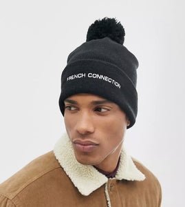 French Connection Bobble Hat Beanie Black - Raw Menswear