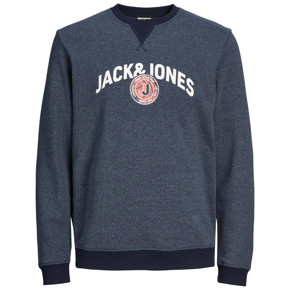 Jack & Jones Ounce Logo Crew Neck Sweater Navy - Raw Menswear